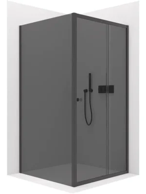 Akce CERANO - Sprchový kout Varone POINT L/P - 6 mm - černá matná, grafitové sklo - 130x80x195 cm - posuvný
