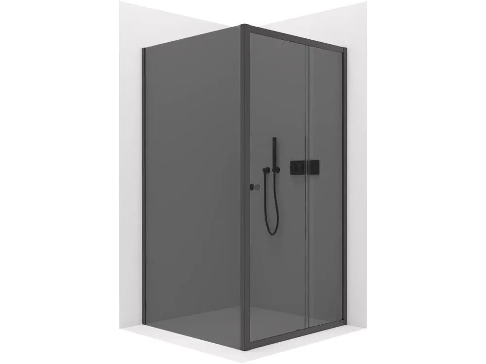 Akce CERANO - Sprchový kout Varone POINT L/P - 6 mm - černá matná, grafitové sklo - 130x80x195 cm - posuvný