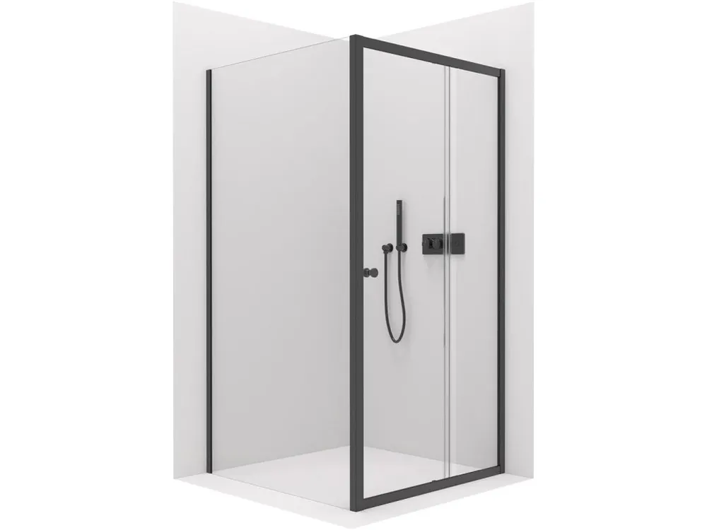 Značkový CERANO - Sprchový kout Varone POINT L/P - 6 mm - černá matná, transparentní sklo - 140x90x195 cm - posuvný