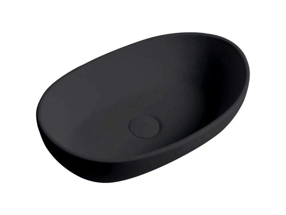 Akce CERANO - Umyvadlo z litého mramoru Persea - na desku - černá matná - 50x32 cm