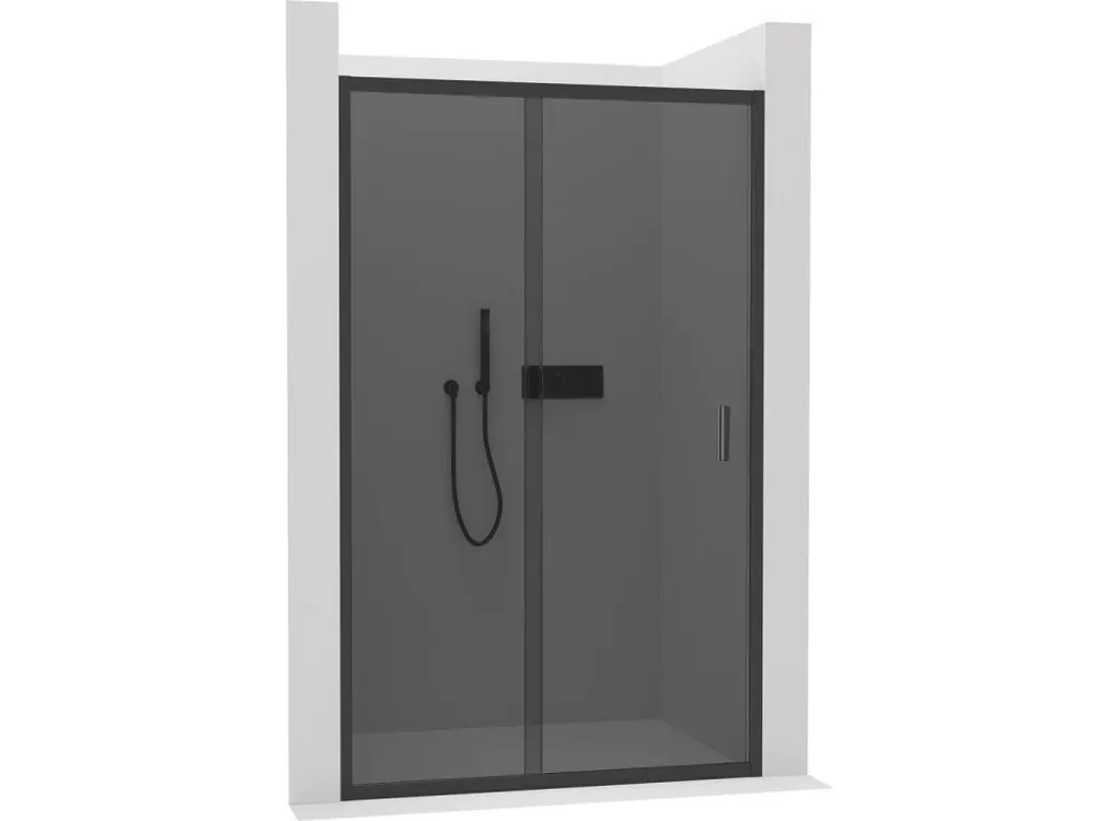 Značkový CERANO - Sprchové posuvné dveře Varone LINE L/P - 6 mm - černá matná, grafitové sklo - 130x195 cm