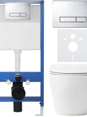 Akce CERANO - Kompletní podomítkový WC set Lite/Verde - bílá lesklá - WC tlačítko Slim, chrom - předstěnová instalace/sádrokarton - 49x36 cm