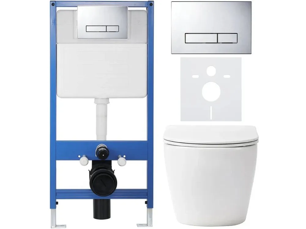 Akce CERANO - Kompletní podomítkový WC set Lite/Verde - bílá lesklá - WC tlačítko Slim, chrom - předstěnová instalace/sádrokarton - 49x36 cm