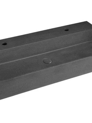 Značkový Sapho QUADRADO betonové dvojumyvadlo včetně výpusti, 96x44cm, černý granit AR473