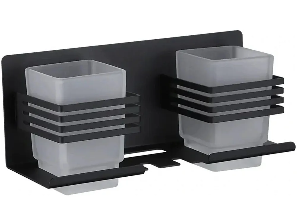 Značkový CERANO - Nástěnný/Samolepící držák na zubní kartáčky a kelímky Lero - černá