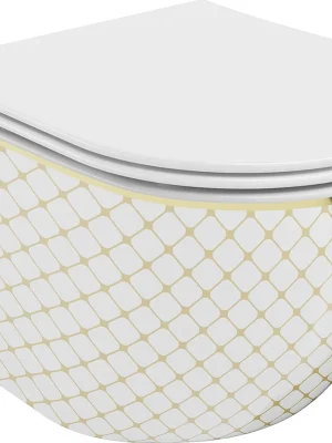 Nejprodávanější Závěsné WC MEXEN LENA RIMLESS - bílé/zlaté vzorované + Duroplast sedátko slim, 30224009