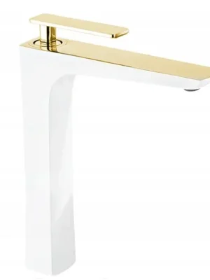 Rychlé Dodání Umyvadlová baterie MAXMAX MEXEN INDUS - bílá/zlatá - vysoká, 744610-25