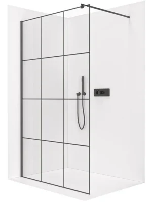 Značkový CERANO - Sprchová zástěna Walk-in Onyx Round L/P - 8 mm - kulatá vzpěra  - černá matná, industriální sklo - 100x200 cm