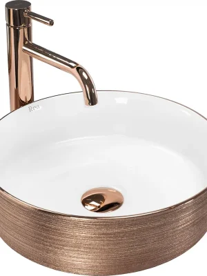 Značkový Keramické umyvadlo Rea SAMI - broušené rose gold/bílé