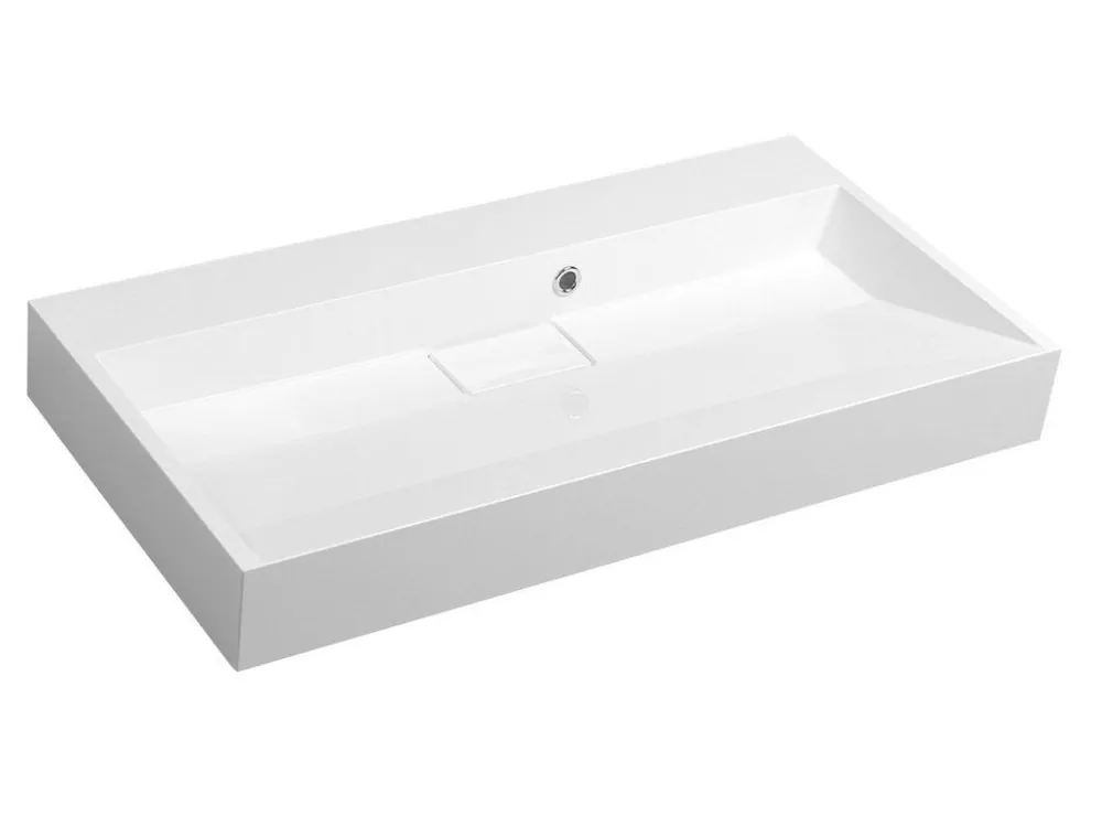 Nová Kolekce Sapho AMUR umyvadlo, litý mramor, 90x46cm, kryt výpusti, bez otvoru, bílá 55032-0