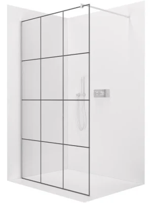 Značkový CERANO - Sprchová zástěna Walk-in Onyx Round L/P - 8 mm - kulatá vzpěra  - chrom, industriální sklo - 110x200 cm