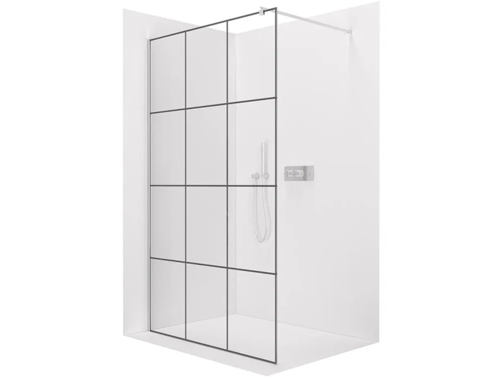 Značkový CERANO - Sprchová zástěna Walk-in Onyx Round L/P - 8 mm - kulatá vzpěra  - chrom, industriální sklo - 110x200 cm