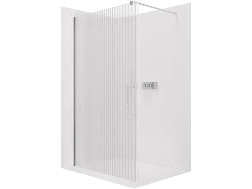 Značkový CERANO - Sprchová zástěna Walk-in Onyx Round L/P - 8 mm - kulatá vzpěra - chrom, rýhované sklo - 50x200 cm