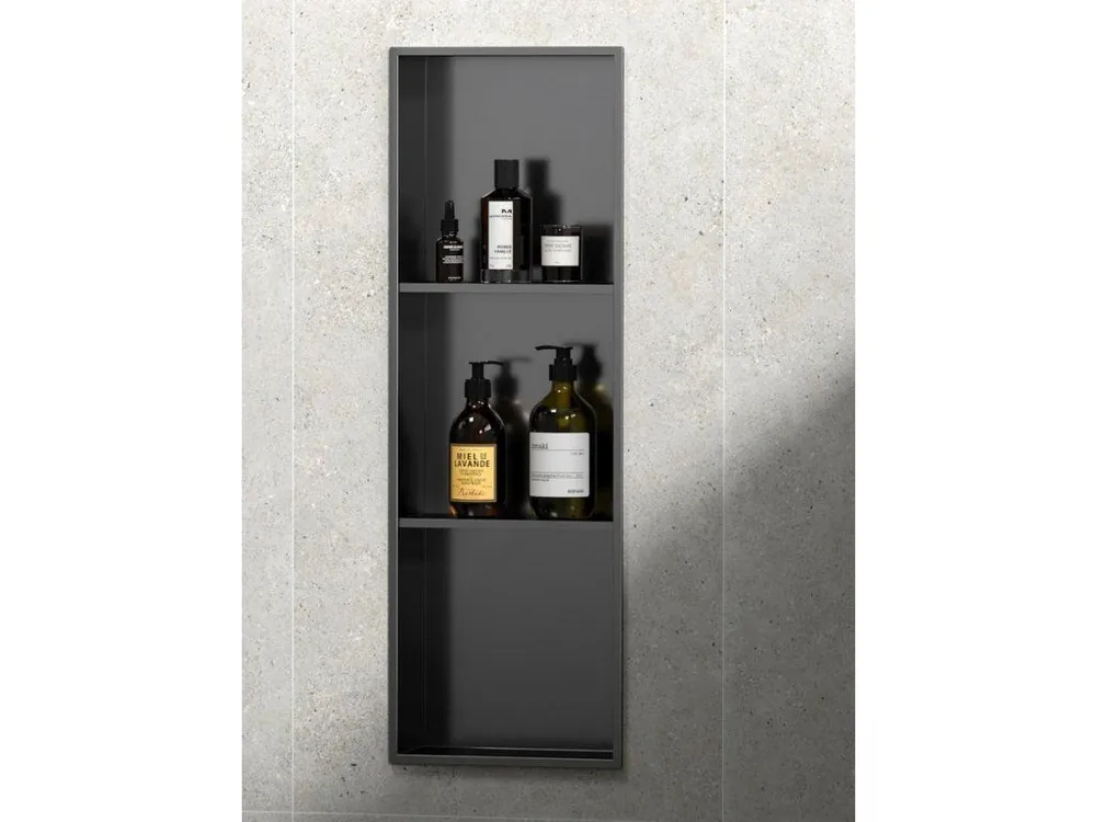 DENBO zapuštěná police do obkladu, 270x810mm, nerez, gun metal - koupelny-sanita.cz Autentický