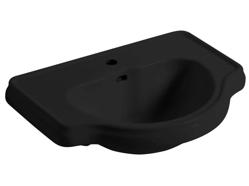 Výprodej RETRO keramické umyvadlo zápustné, 62x45,5cm, černá mat