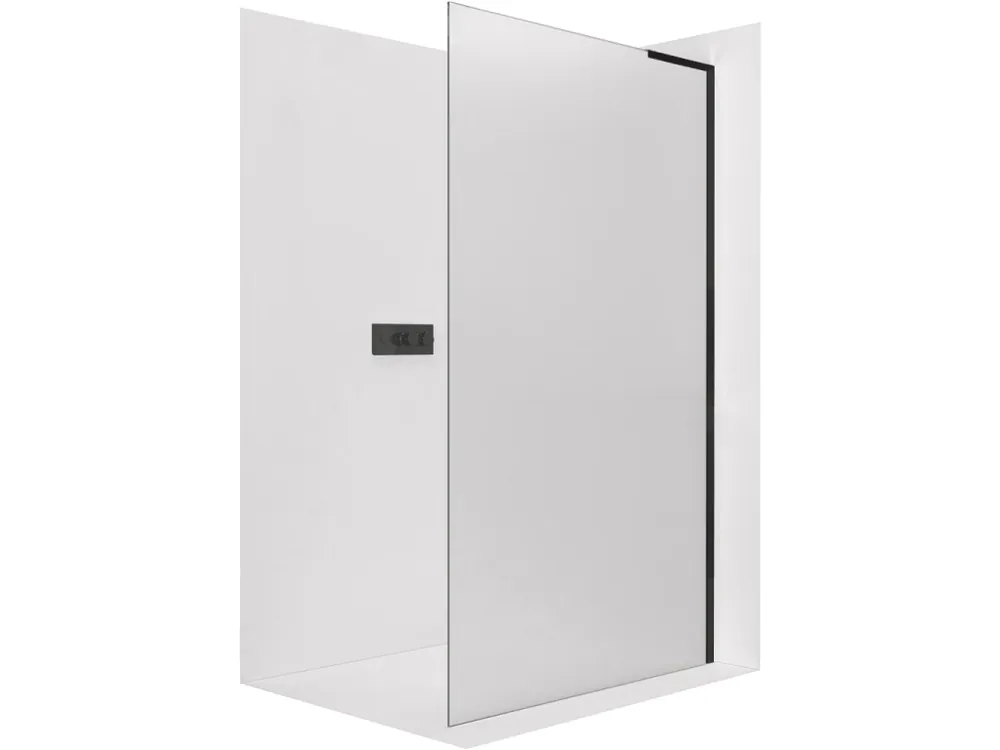 Značkový CERANO - Sprchová zástěna Walk-in Onyx L-pravá vzpěra - 8 mm - černá matná, mléčné sklo - 140x200 cm