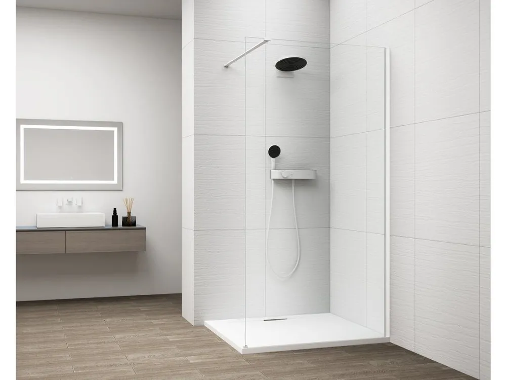 Akce ESCA WHITE MATT jednodílná sprchová zástěna k instalaci ke stěně, sklo čiré, 1100 mm