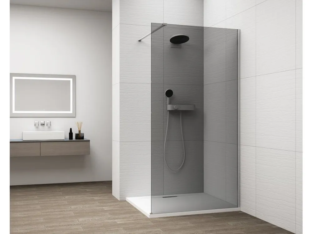 Akce ESCA CHROME jednodílná sprchová zástěna k instalaci ke stěně, kouřové sklo, 1100 mm