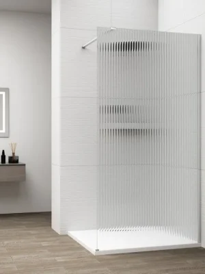 Značkový ESCA CHROME jednodílná sprchová zástěna k instalaci ke stěně, sklo Flute, 1400 mm