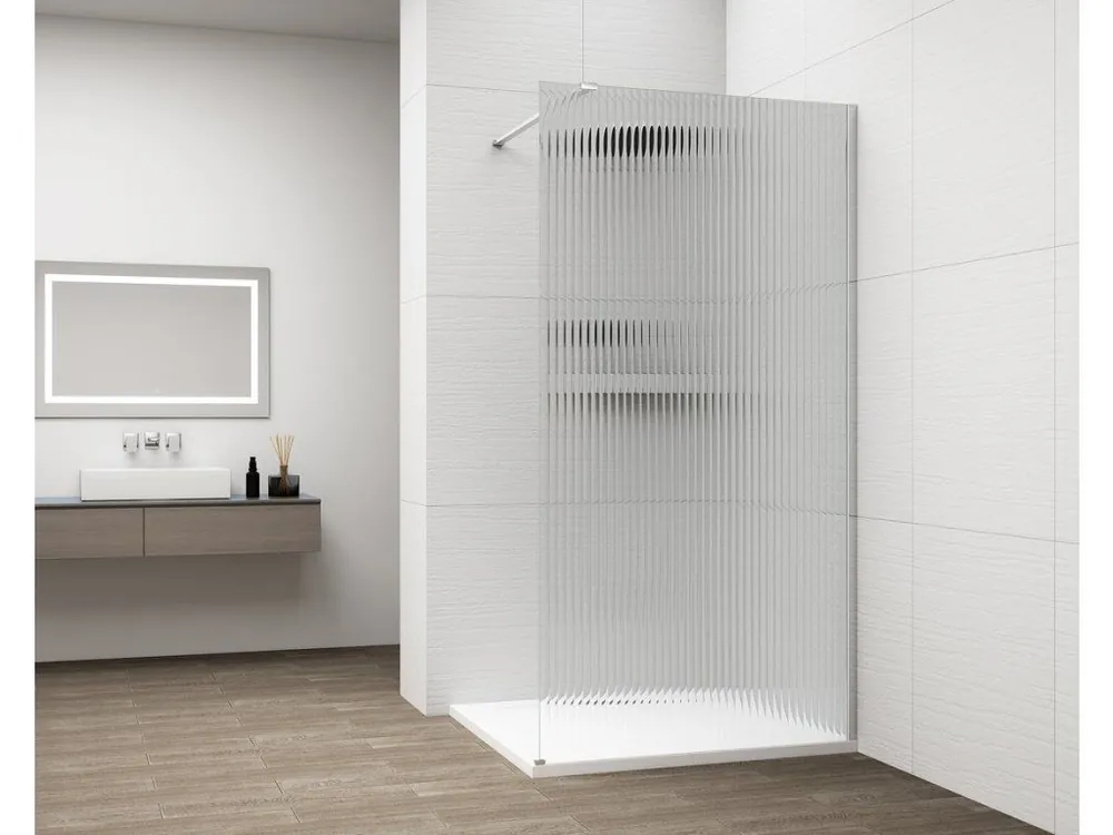 Značkový ESCA CHROME jednodílná sprchová zástěna k instalaci ke stěně, sklo Flute, 1400 mm