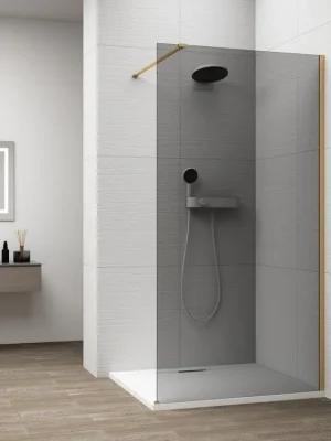Značkový ESCA GOLD MATT jednodílná sprchová zástěna k instalaci ke stěně, kouřové sklo, 1400 mm