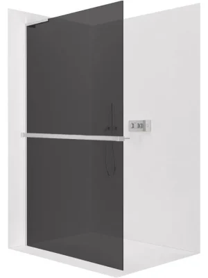 Značkový CERANO - Sprchová zástěna Walk-in Onyx L-levá vzpěra - 8 mm + polička/držák na ručníky - chrom, grafitové sklo - 90x200 cm