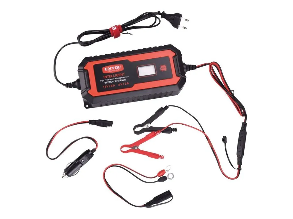 Nabíječka autobaterií, 9 stupňů, mikroprocesor, 6/12V, 8A, EXTOL PREMIUM | element-shop.cz Cenový Hit