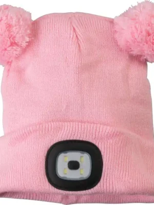 Akční Cena Čepice s LED čelovkou dětská M, 60lm, USB nabíjecí, růžová s bambulemi, STREND PRO | element-shop.cz