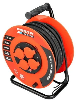 Akce Kabel prodlužovací na bubnu venkovní, 50m, 4 zás., 3x1,5mm, černý, IP44, FESTA INDUSTRY | element-shop.cz