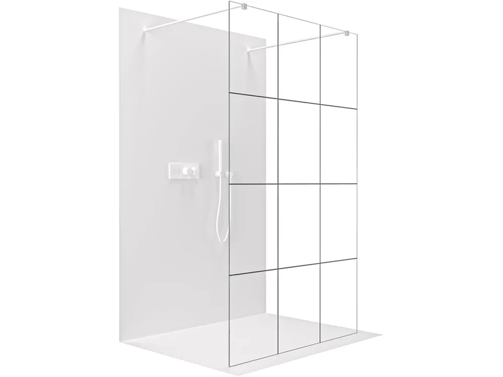 Značkový CERANO - Sprchová zástěna Walk-in Onyx Duo L/P - 8 mm - hranatá vzpěra  -  bílá matná, industriální sklo - 90x200 cm