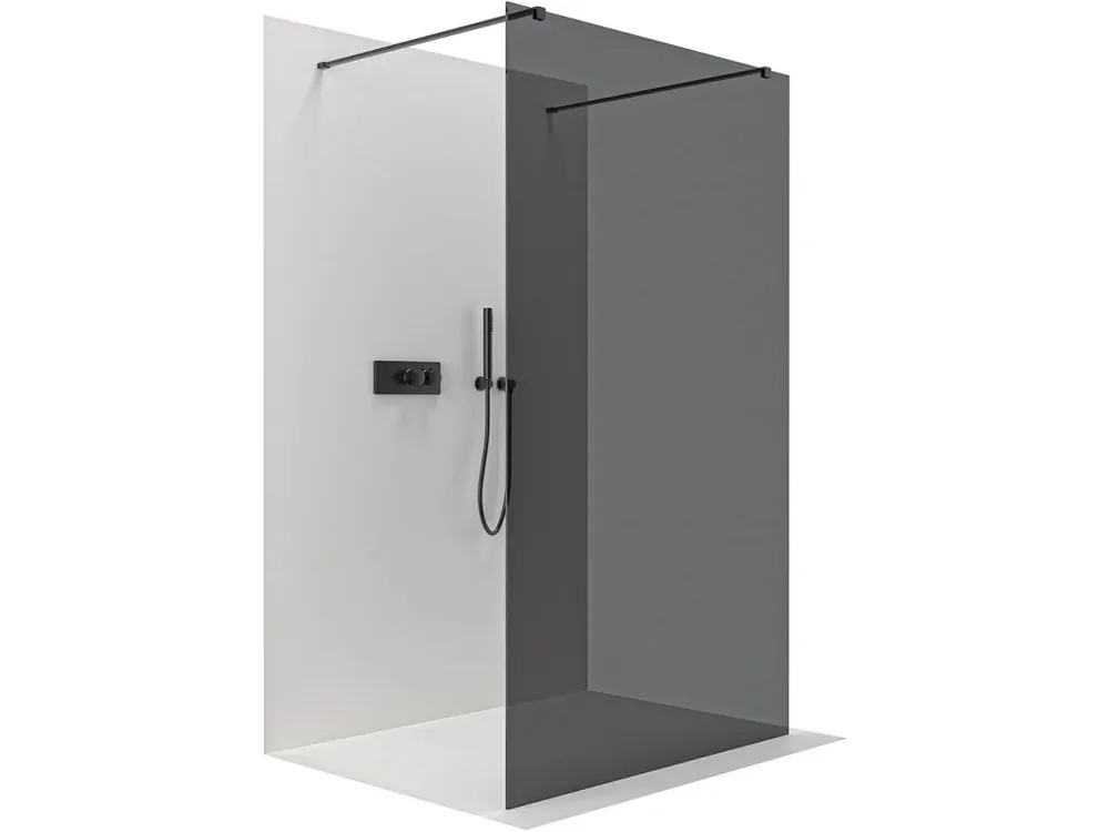 Značkový CERANO - Sprchová zástěna Walk-in Onyx Duo L/P - 8 mm - hranatá vzpěra - černá matná, grafitové sklo - 160x200 cm