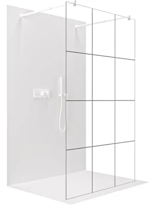 Značkový CERANO - Sprchová zástěna Walk-in Onyx Duo L/P - 8 mm - kulatá vzpěra  -  bílá matná, industriální sklo - 90x200 cm