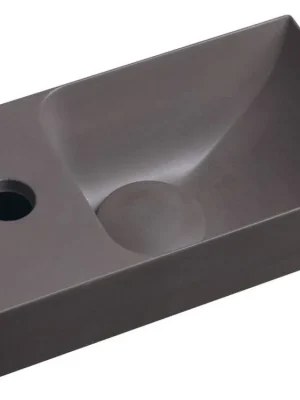 Nová Kolekce PICCOLINO betonové umývátko 30,8x17cm, baterie vlevo, tmavě hnědá mat