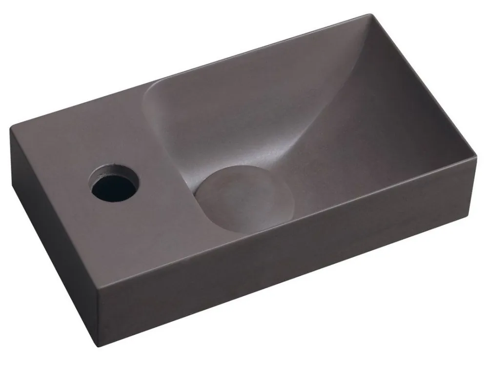 Nová Kolekce PICCOLINO betonové umývátko 30,8x17cm, baterie vlevo, tmavě hnědá mat