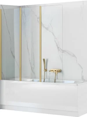 Zlevněný Vanová zástěna Rea AGAT 3 - 120x140 cm - broušená zlatá