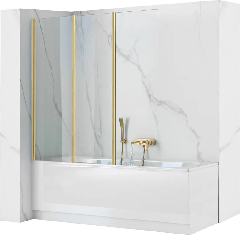 Zlevněný Vanová zástěna Rea AGAT 3 - 120x140 cm - broušená zlatá