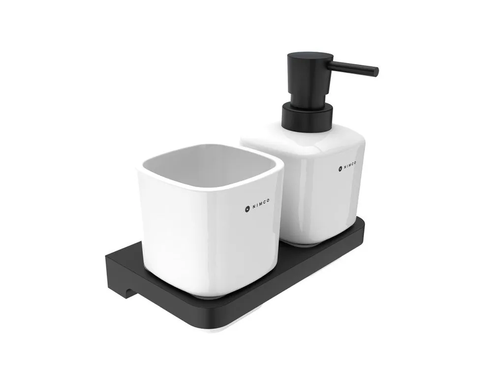 Akce Nimco MAYA - Černá matná Dávkovač s pohárkem na kartáčky MAC 2905831K-T-90