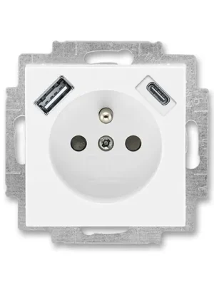 Must-Have ABB LEVIT 5569H-A32357 03 BÍLÁ/BÍLÁ Zásuvka jednonásobná s ochranným kolíkem a clonkami s integrovaným USB a USB-C nabíjením