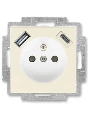 Sezónní Sleva ABB LEVIT 5569H-A32357 17 SLONOVÁ KOST/BÍLÁ Zásuvka jednonásobná s ochranným kolíkem a clonkami s integrovaným USB a USB-C nabíjením