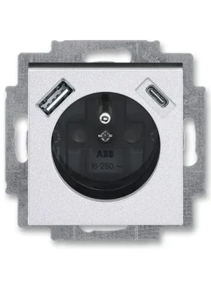 Koupit Online ABB LEVIT 5569H-A32357 70 TITANOVÁ/KOUŘOVÁ ČERNÁ Zásuvka jednonásobná s ochranným kolíkem a clonkami s integrovaným USB a USB-C nabíjením