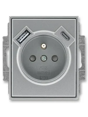 Doprava Zdarma ABB 5569E-A32357 36 Time® Zásuvka jednoduchá s ochrannými clonkami a USB-A + USB-C OCELOVÁ