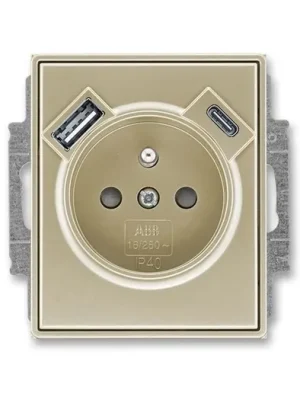 ABB 5569E-A32357 33 Time®, Time® Arbo Zásuvka jednoduchá s ochrannými clonkami a USB-A + USB-C Šampaňská Autentický