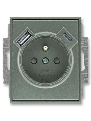 Autentický ABB 5569E-A32357 34 Time® Zásuvka jednoduchá s ochrannými clonkami a USB-A + USB-C Antracit