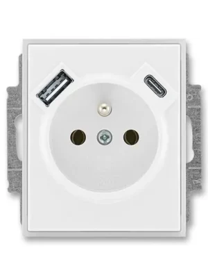 ABB 5569E-A32357 01 Time® Zásuvka jednoduchá s ochrannými clonkami a USB-A + USB-C Bílá/Ledová Bílá Akční Cena