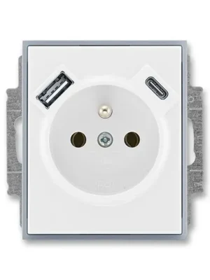 Poslední Šance ABB 5569E-A32357 04 Time® Zásuvka jednoduchá s ochrannými clonkami a USB-A + USB-C Bílá/Ledová Šedá