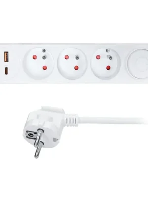 SOLIGHT PP111PD20 Bílá prodlužovací kabel s vypínačem 3x zásuvka 230V, 2m, 1x USB-A+C Aktuální