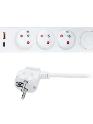 SOLIGHT PP112PD20 Bílá prodlužovací kabel s vypínačem 3x zásuvka 230V, 3m, 1x USB-A+C Zlevněný
