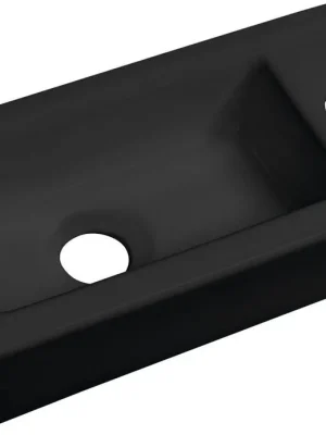 Značkový Sapho ZOE keramické umývátko 37x18 cm, otvor pro baterii vpravo, černá mat AR495B