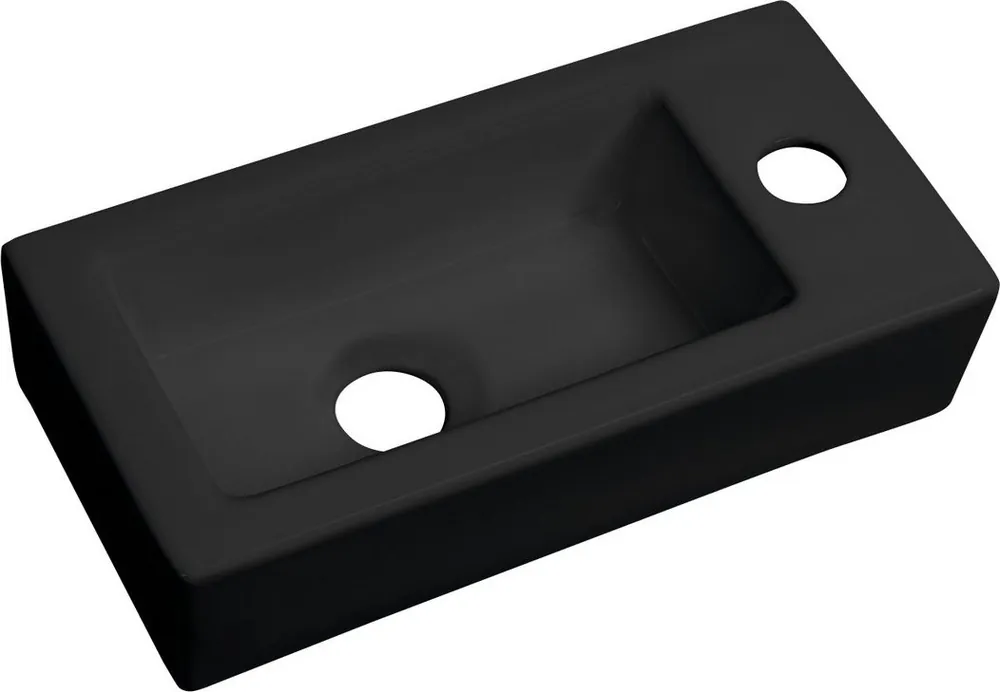 Značkový Sapho ZOE keramické umývátko 37x18 cm, otvor pro baterii vpravo, černá mat AR495B
