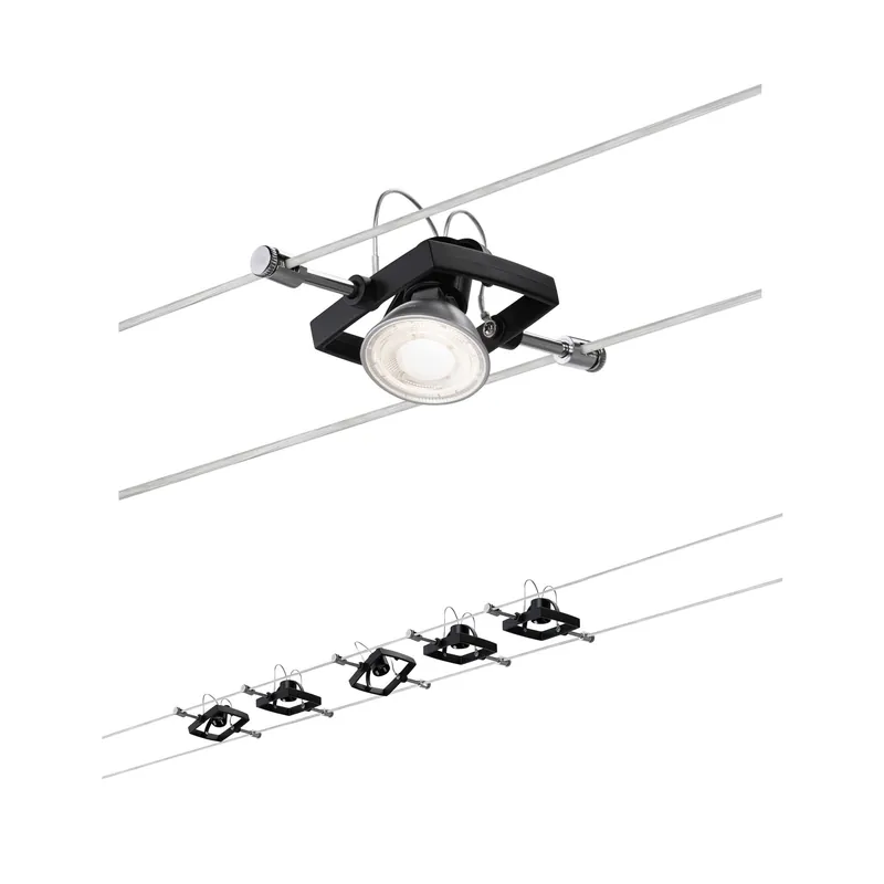 Sezónní Sleva Lankový systém Mac II černá mat 5 spotů bez zdroje světla, max. 10W GU5,3 - PAULMANN